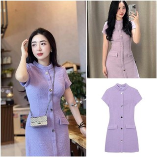 Đầm dạ tweet màu tím nhạt dáng ôm ngắn