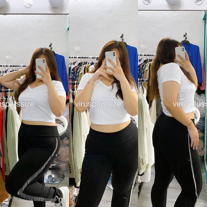 Quần tregging INC bigsize màu đen phụ kiện tua tua hông