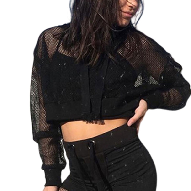 Áo Lưới Trong Suốt Tay Dài Có Mũ Trùm Đầu Trẻ Trung Quyến Rũ Dành Cho Nữ