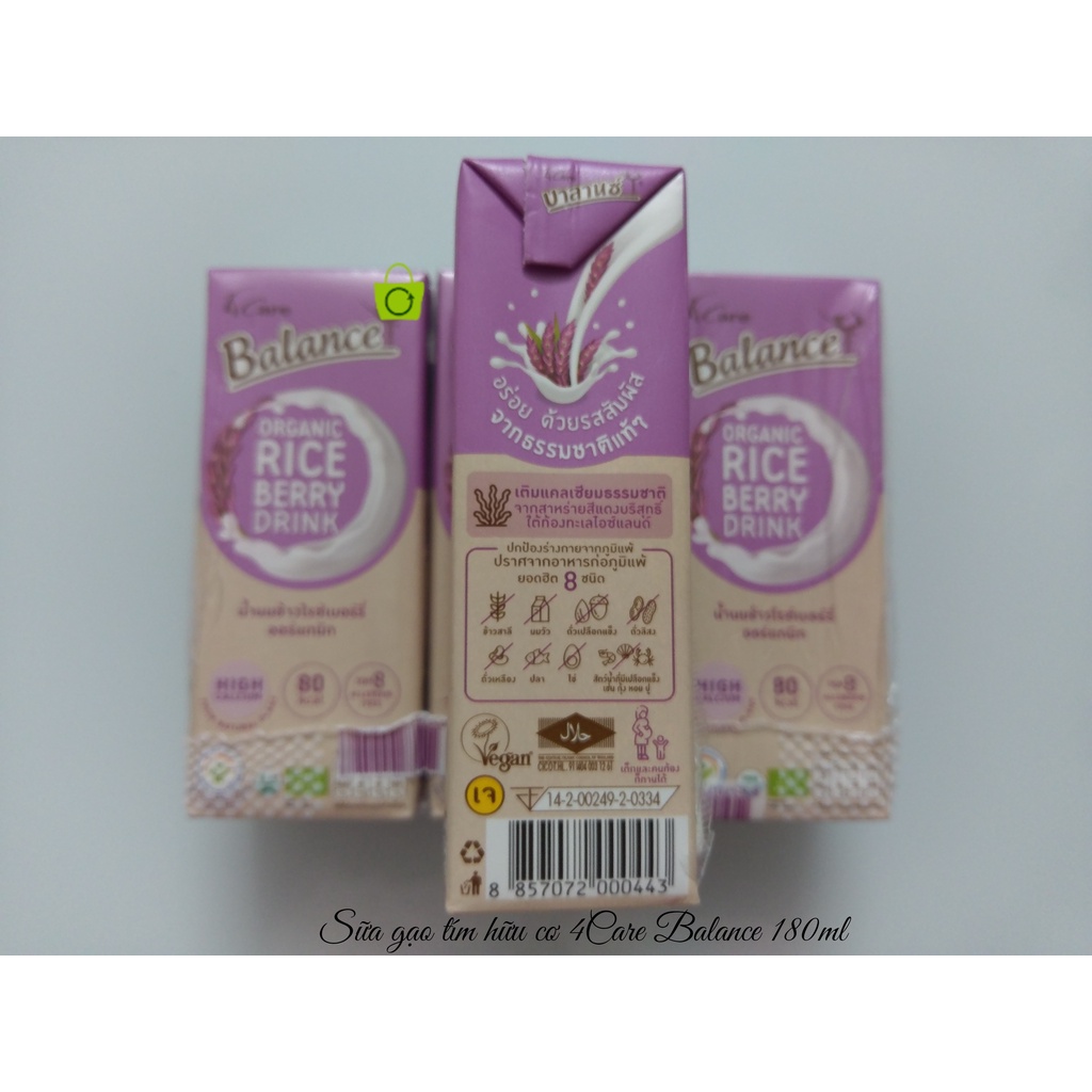Sữa gạo tím hữu cơ 4Care Balance 180ml | Lốc 3 hộp. Date T11/2023