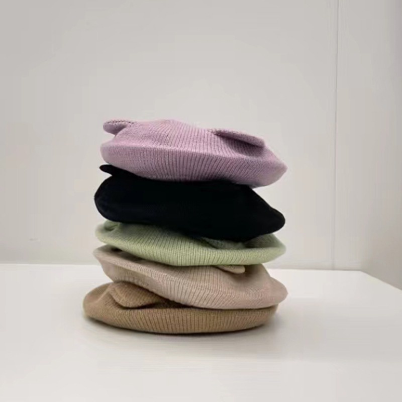 Mũ Beret Dệt Kim Đính Tai Nhỏ Dễ Thương Phong Cách Hàn Quốc Cho Bé
