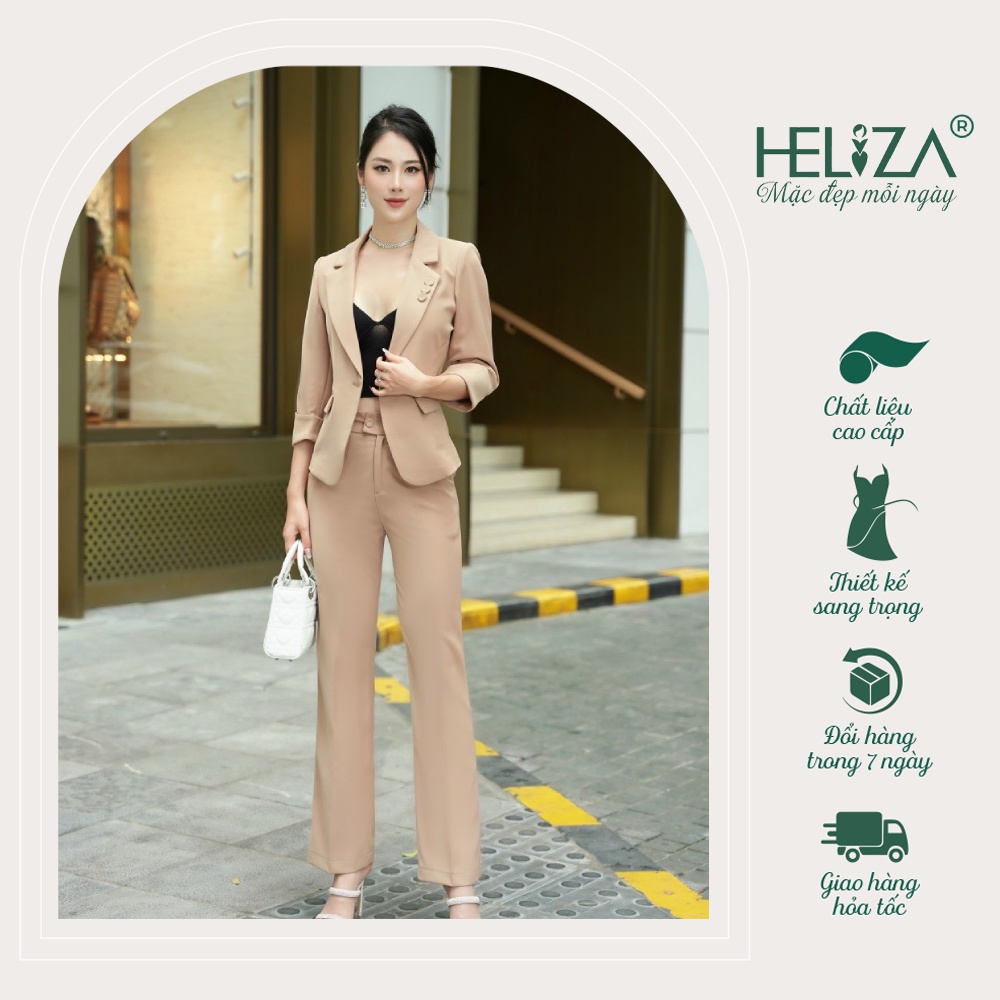 Set Bộ Vest Công Sở Nữ Tay Lỡ 1 Cúc Túi Lắp Quần Ống Vẩy Ống Loe Hàng Thiết Kế Heliza Fashion Vải Chéo Hàn Cao Cấp SB339
