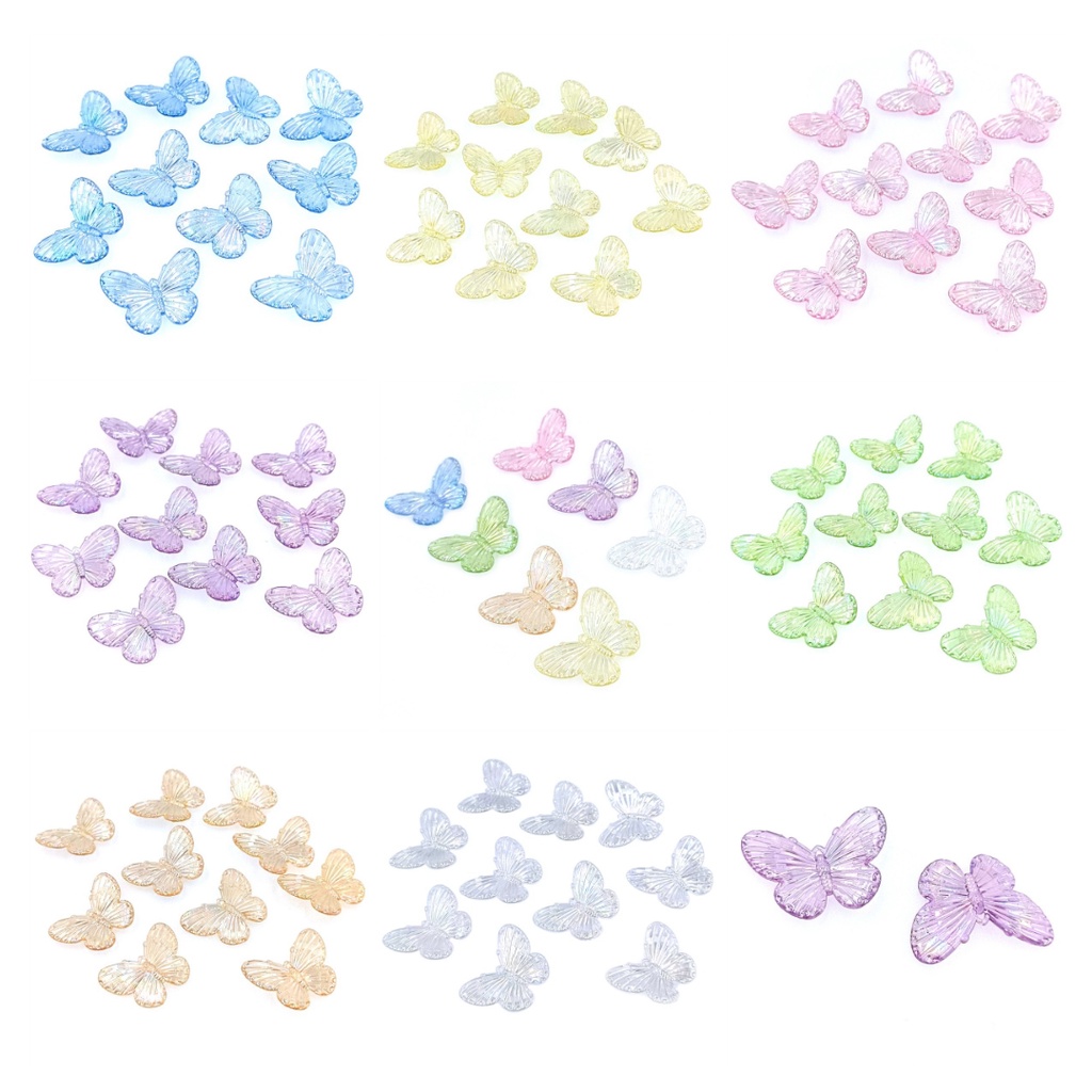 Set 10 Hạt Đá Laser Hình Bướm Nhiều Màu Sắc Dùng Làm Trang Sức Thời Trang DIY