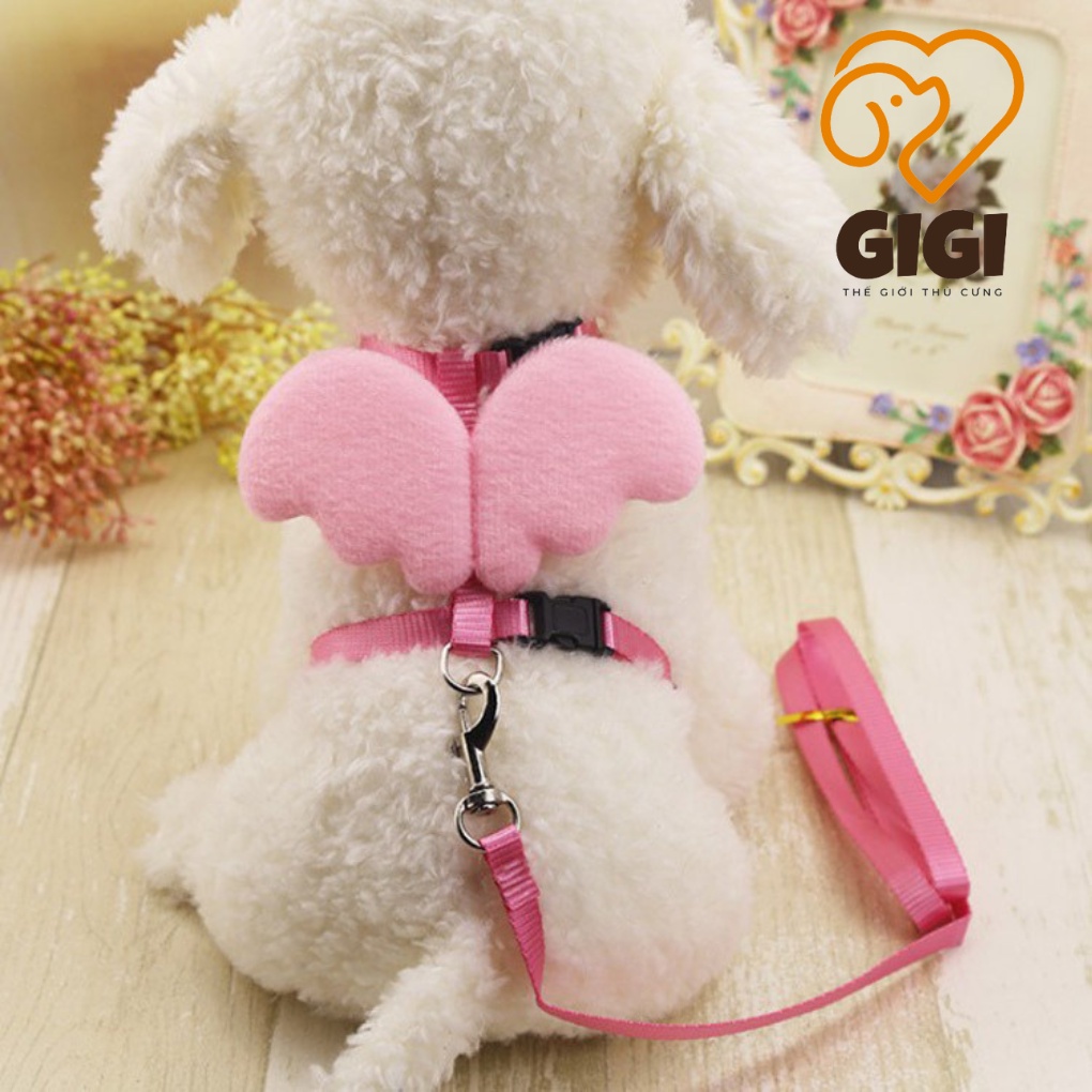 Áo yếm cánh thiên thần kèm dây dắt thú cưng đồ phụ kiện cho chó mèo dùng khi đi dạo ngoài trời - GiGi Pet Shop