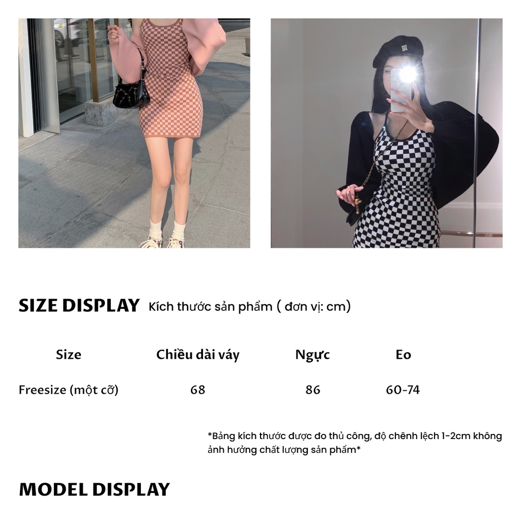 Váy len, đầm body hoạ tiết caro 2 dây dáng ôm phong cách Hàn Quốc NiNi Clothes