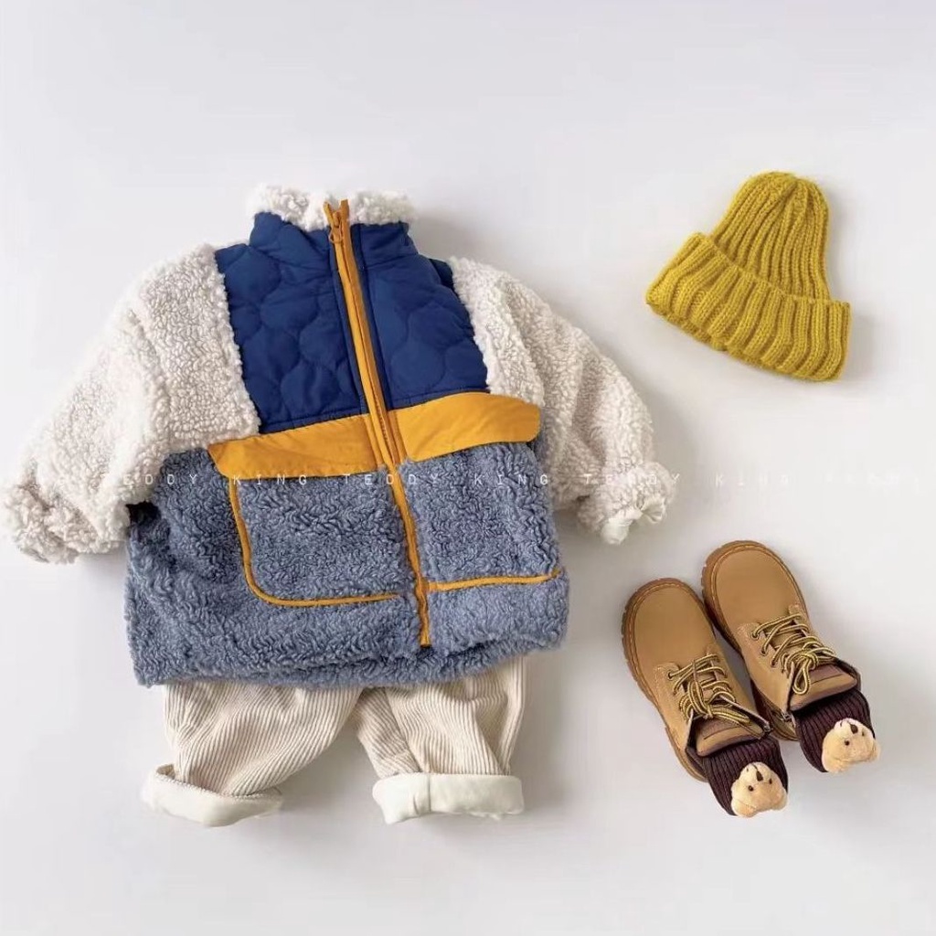 Áo Khoác Cotton Lót Lông Cừu Dày Dặn Phong Cách Thu Đông Mới Cho Bé Trai