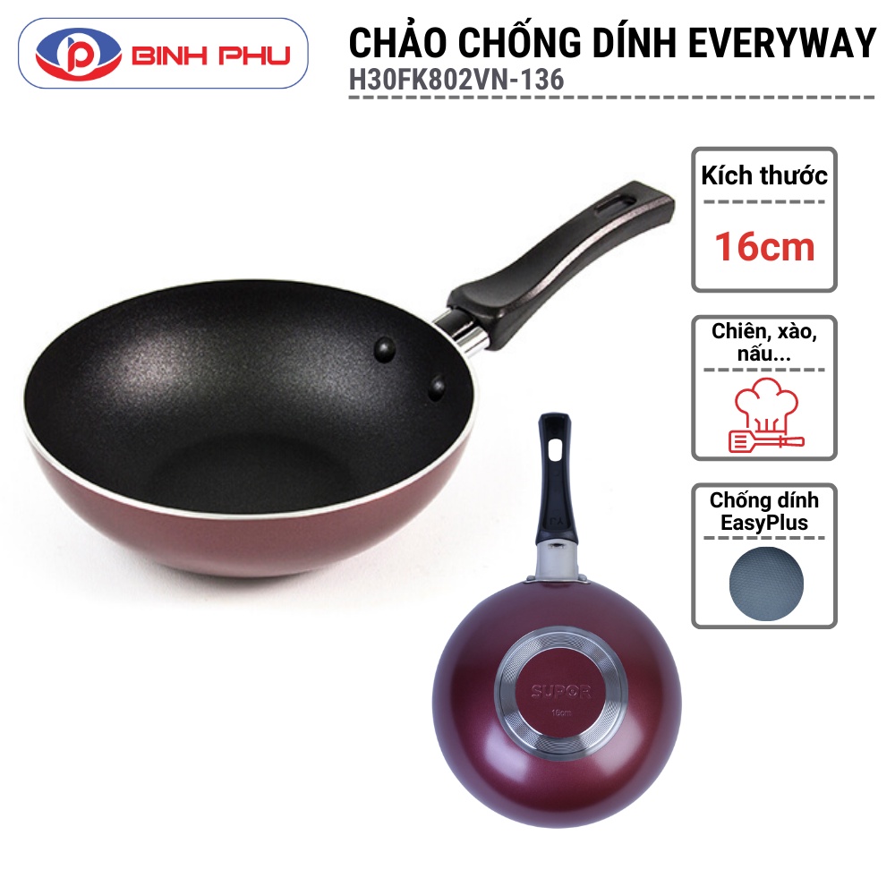 CHẢO CHỐNG DÍNH ĐA TÍNH NĂNG EVERYWAY SUPOR F09A16, CHẢO NHỎ MINI SÂU LÒNG, NHÔM CAO CẤP, ĐÁY CHẢO CHỐNG TRƠN TRƯỢT
