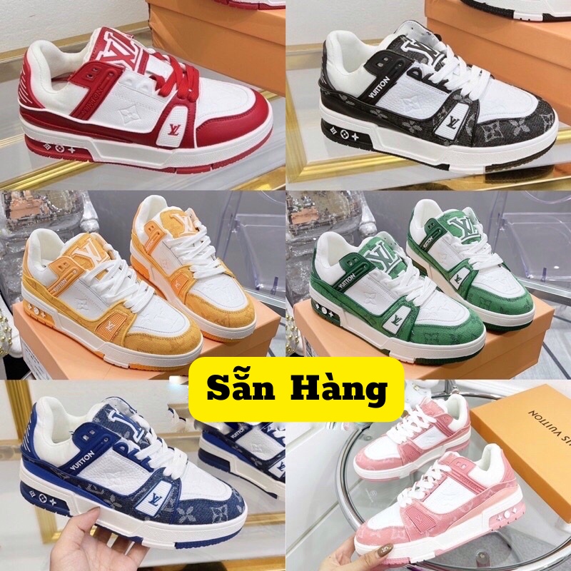 Giày sneaker LV Xanh Lá, Xanh Than, Giày Louis Vuitton Đen Hồng nam nữ bản đế cao S.C Tặng Full Box