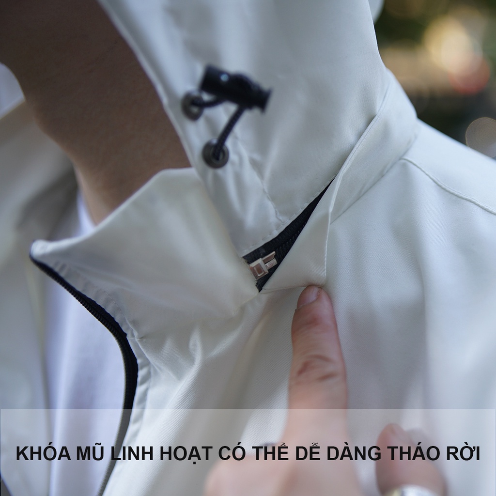 Áo khoác gió 2 lớp nam nữ chống nước 4Street by Umebay, jacket vải dù mũ có khóa tháo rời 4ST-JK01