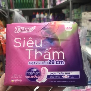 Băng vệ sinh Diana siêu thấm - siêu mỏng dùng cho ngày nhiều - có cánh 6 miếng 29cm