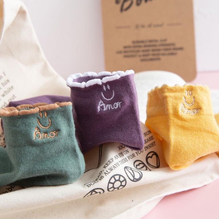 Tất Anor cổ ngắn nữ Softie, vớ nữ mặt cười chất vải cotton co giãn bốn chiều thoáng khí tt4