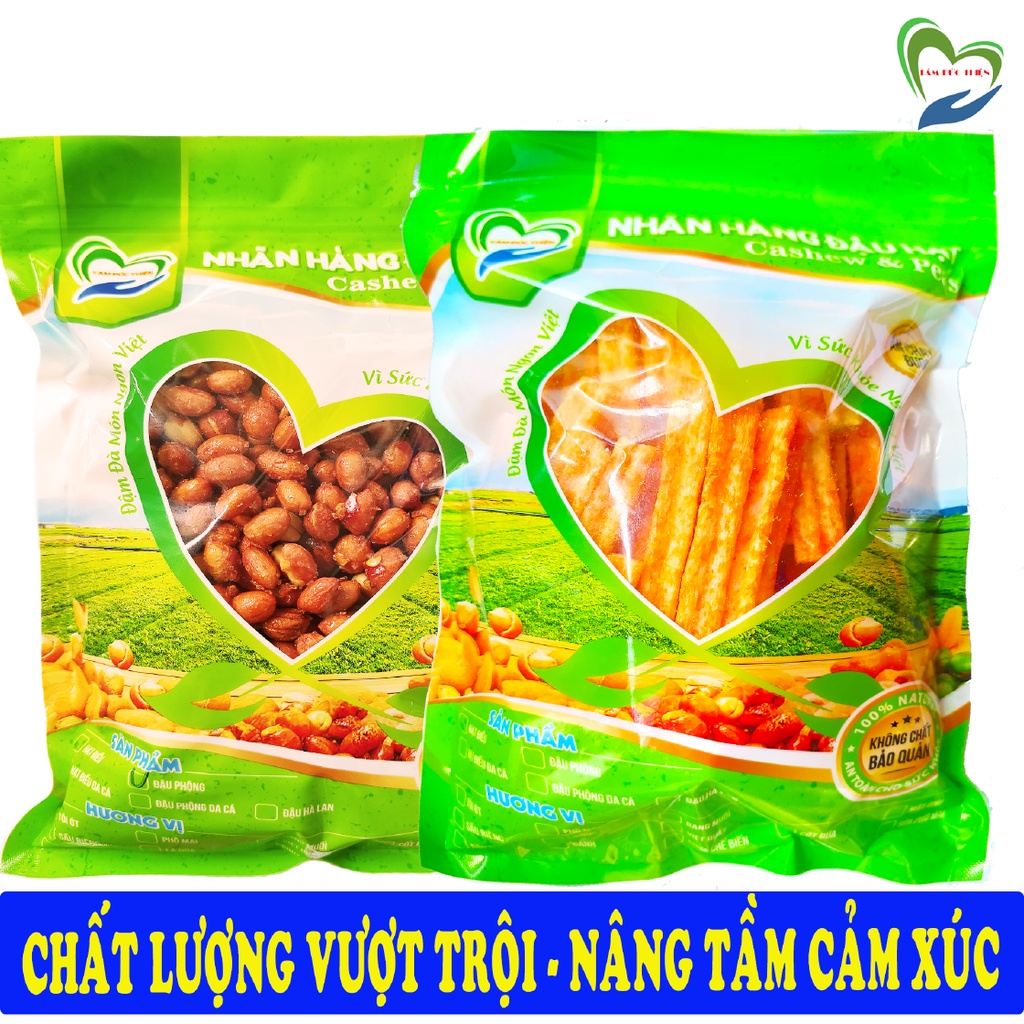 Combo 2 Túi: Đậu Phộng Rang Tỏi Ớt 500GR và Túi Bánh Khoai Tây Phô Mai Que & Đậu Hà Lan 178GR Tâm Đức Thiện đồ ăn vặt