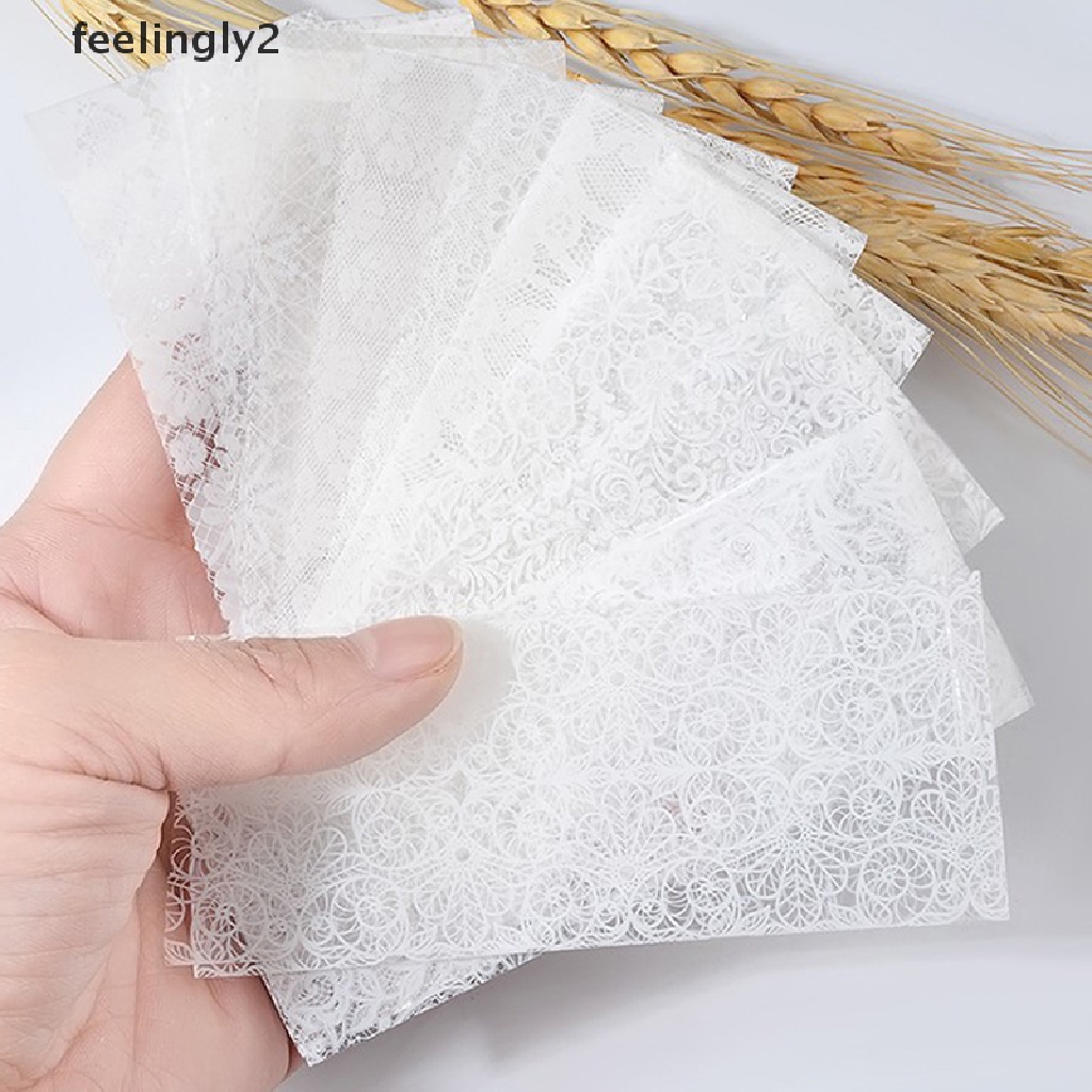 [Hàng Có Sẵn] Bộ 10 Miếng Dán Móng Tay Nghệ Thuật Họa Tiết Ren Hoa Lá Màu Trắng (F)