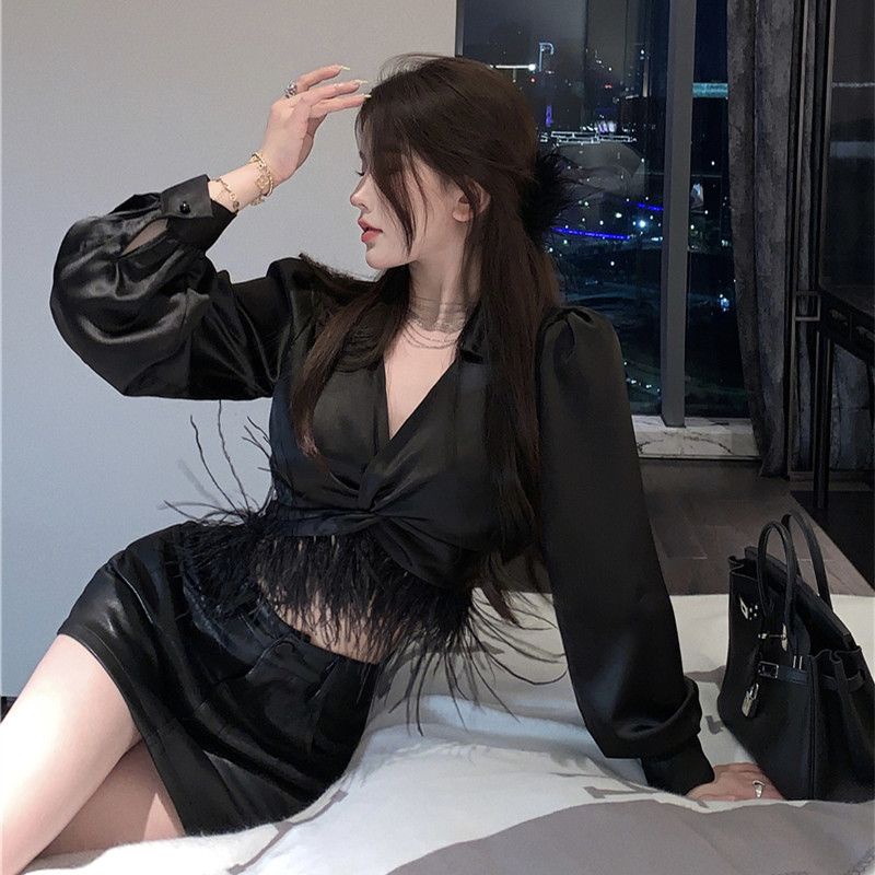 Áo Sơ Mi Lửng Tay Dài Vạt Chéo Thời Trang Dành Cho Nữ