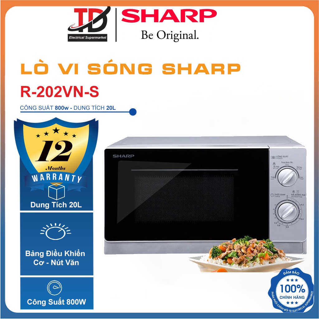 Lò Vi Sóng Sharp R-202VN-S, Dung Tích 20L, Bảo Hành 12 Tháng