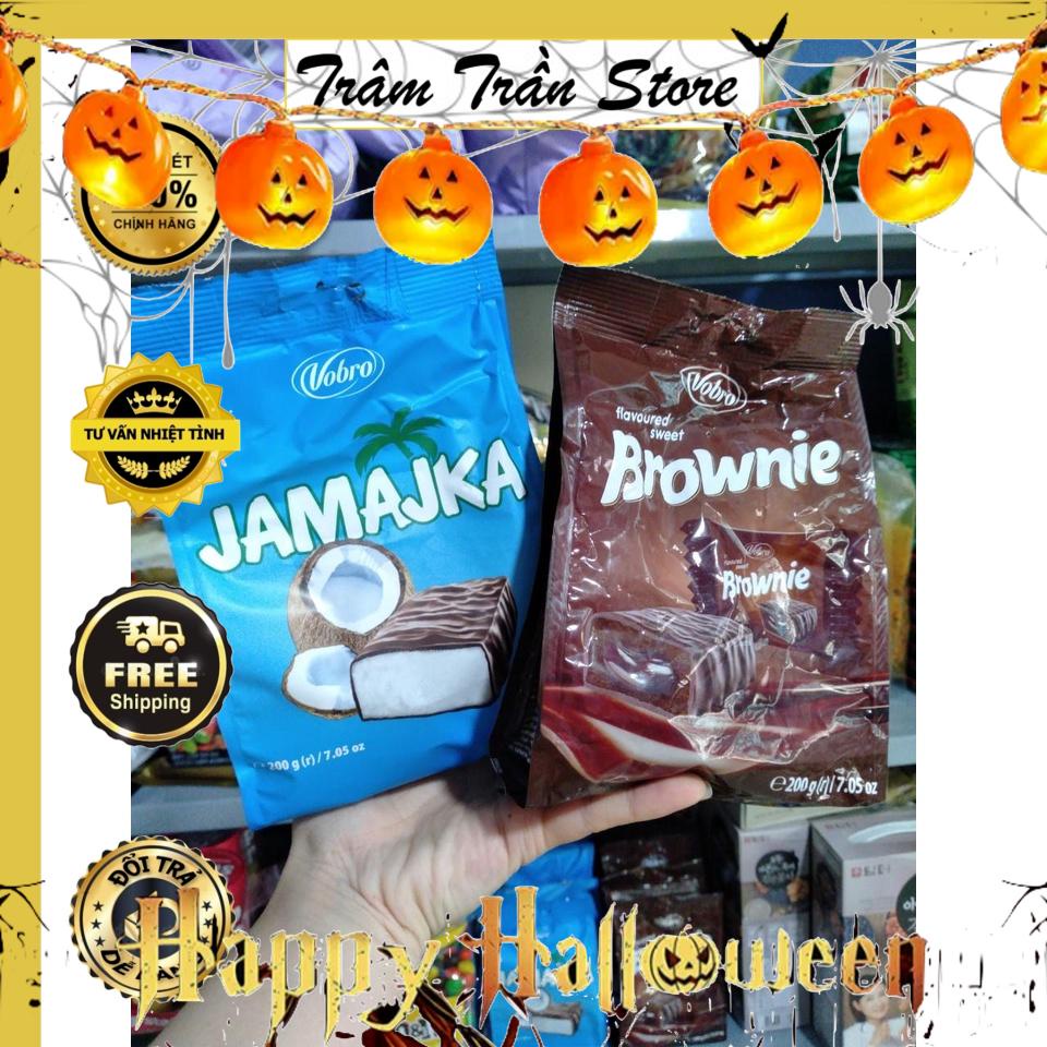 Bánh Socola Vobro Nhân Dừa Jamajka & Nhân Hạt Hạnh Nhân Brownie Gói 200g - Vị ăn lạ miệng Siêu Ngon