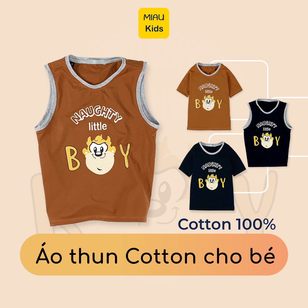 Áo Thun Bé Trai Tay Ngắn Khỉ Con MIAUKIDS, Thun Cotton Thoáng Mát Cho Bé 9kg-55kg
