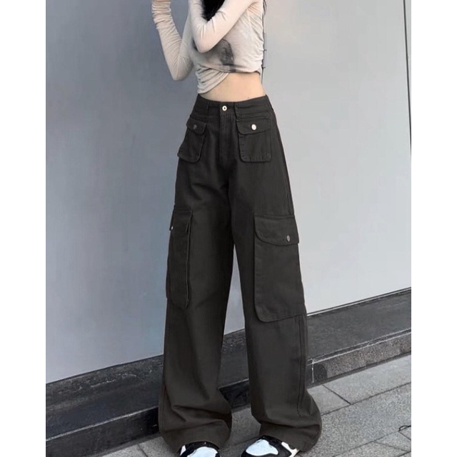 Quần kaki Cargo ROKY màu ĐEN/BE dài suông ống rộng túi hộp trơn form nam nữ unisex 🖤 Quần baggy kaki style Ulzzang 🖤