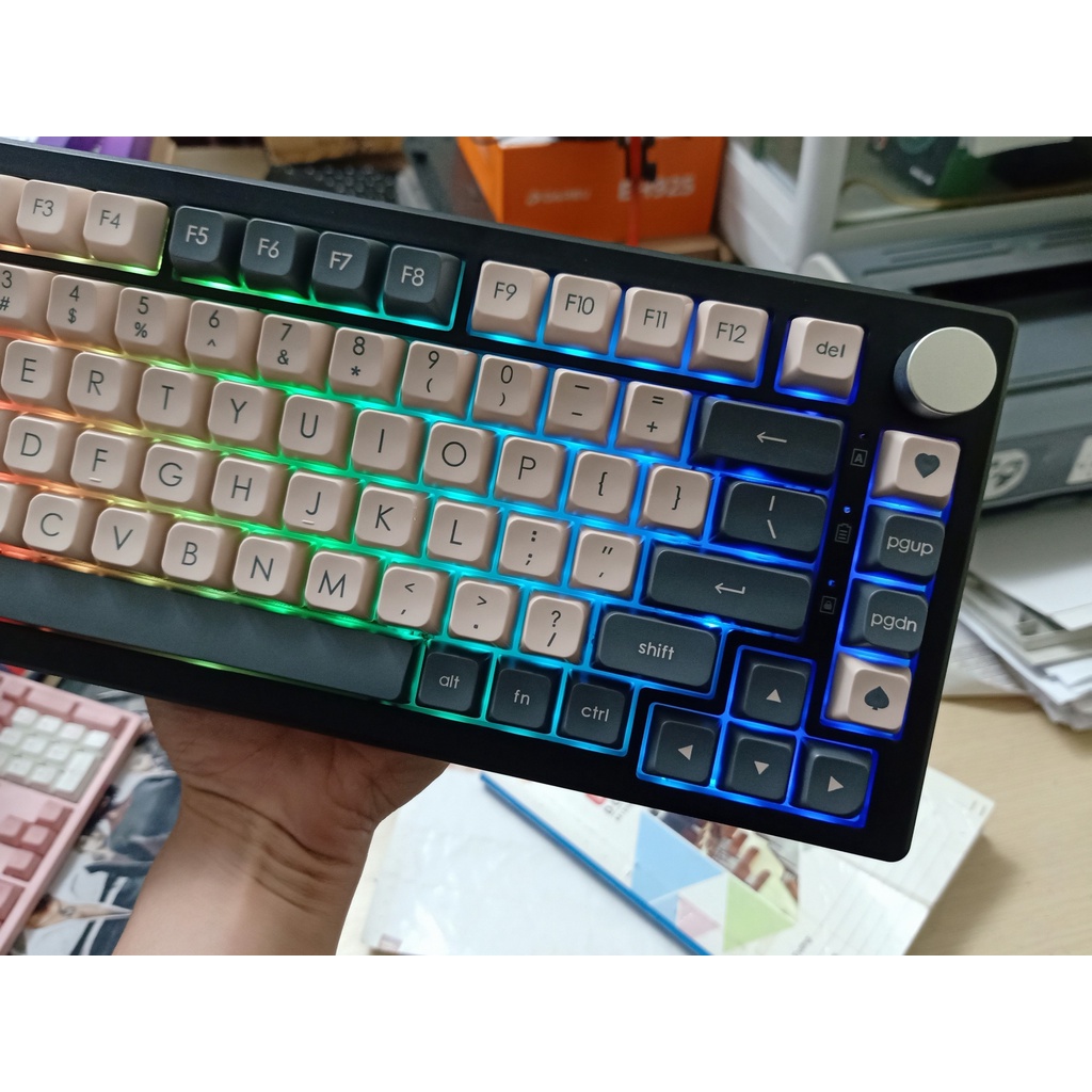 Fuhlen H75S RGB 3-MODE/ HOTSWAP/ GASKET/ MẠCH XUÔI buid từ kít lên - keycap Matcha, JSA,  bảo hành 12 tháng