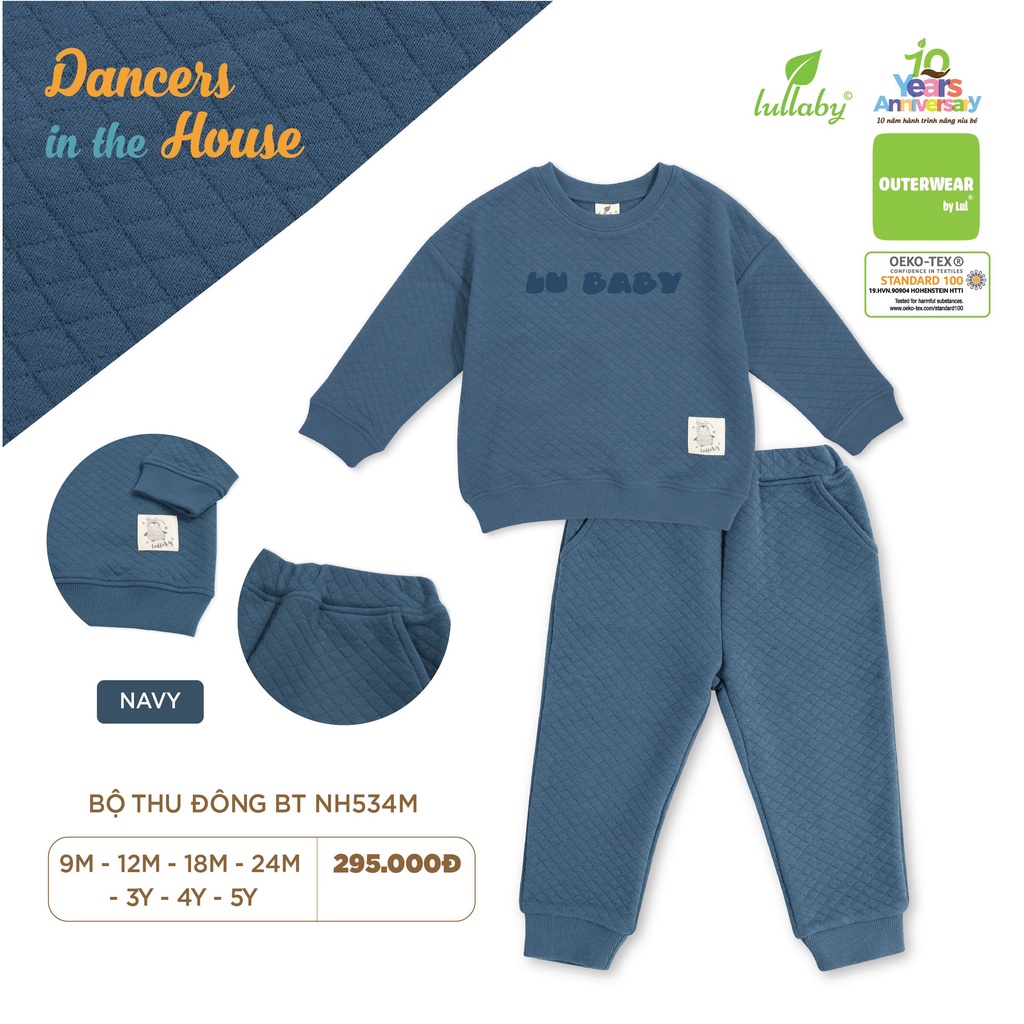 Bộ thu đông trần bông dài tay cho bé trai, bé gái Lullaby NH535M