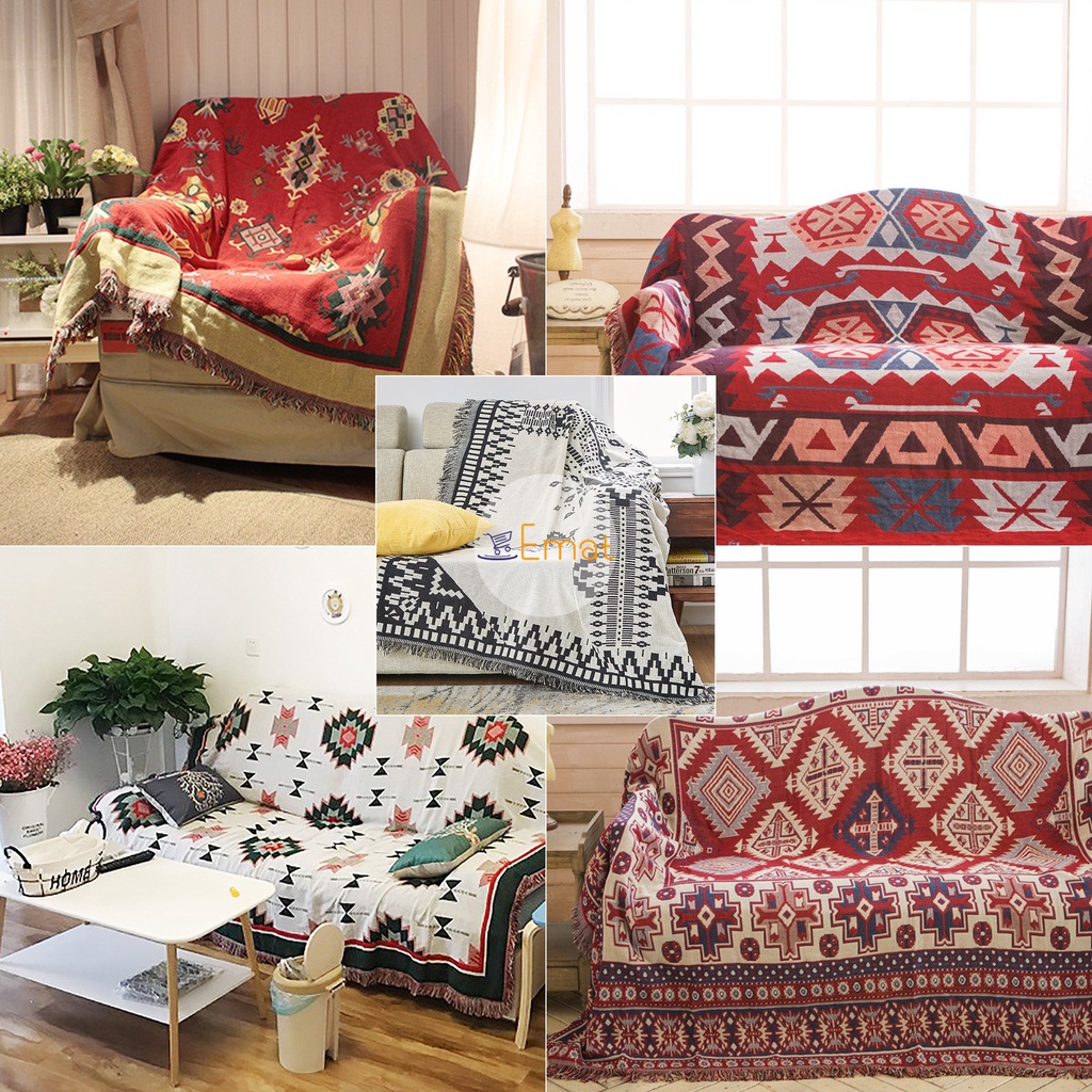 Thảm Phủ Sofa Thảm Decor Hoa Tiết Thổ Cẩm