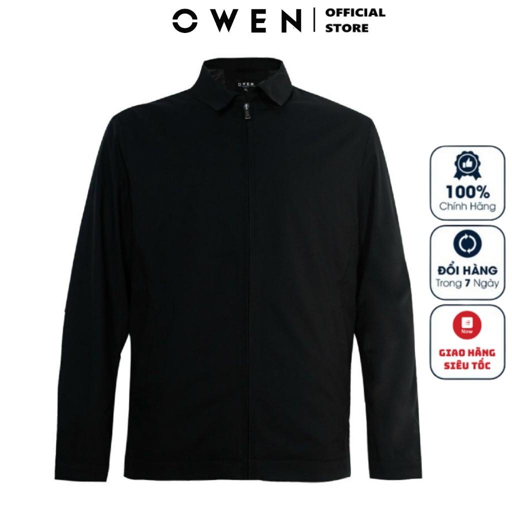Áo khoác gió Nam Owen JK220724 Jacket 2 lớp dáng suông bẻ lịch sự Màu đen trơn vải polyester Cao Cấp bền màu sắc nét
