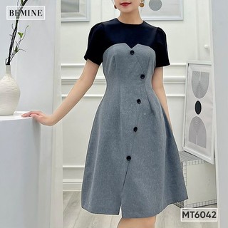 Đầm cổ phối đính nút BEMINE MT6042