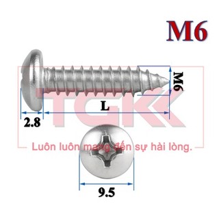 Vít bắt gỗ inox 201 chỏm cầu nhỏ M6