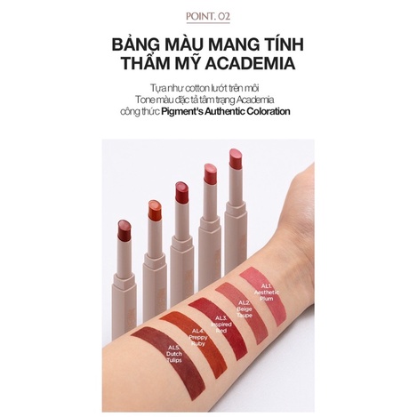 Son Thỏi Lì, Lên Màu Chuẩn, Mịn Mượt Nhẹ Môi Merzy Academia Cotton Lipstick 1.8g