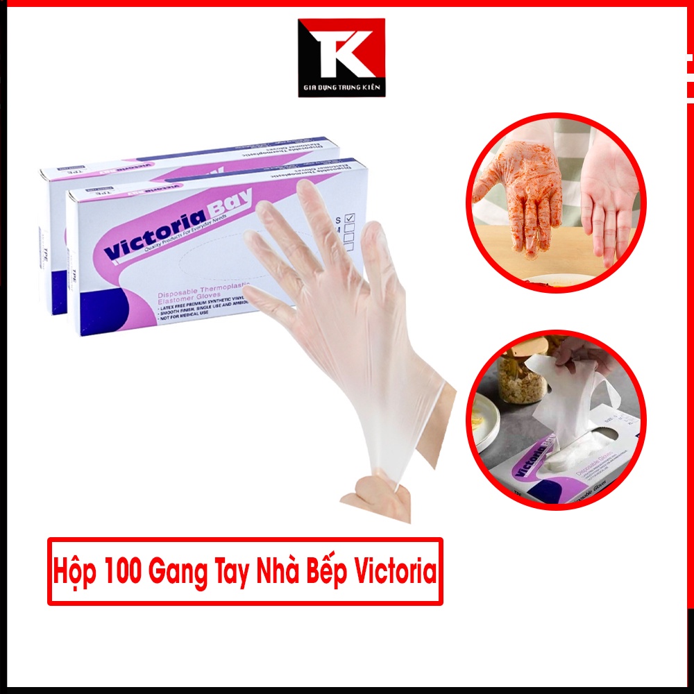Gang Tay Nhà Bếp Đa Năng Victoria Bay Hộp 100 Cái Chất Liệu TPE Siêu Dày Dai An Toàn Tuyệt Đối Thân Thiện Với Môi Trường