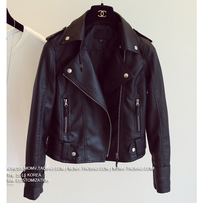 Áo khoác da PU dài tay cổ bẻ trẻ trung cá tính cho nữ kiểu dầy dạn Lanaoer