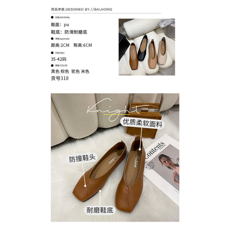 Giày Búp Bê Da Mềm Mũi Vuông Size Lớn 41-43 Thời Trang 2021 40