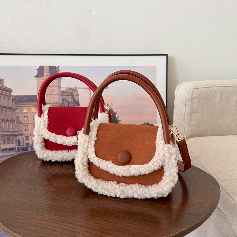 Túi Đeo Chéo Hình Vuông Phủ Lông Mềm Mại Phong Cách Hàn Quốc Thời Trang Cho Nữ