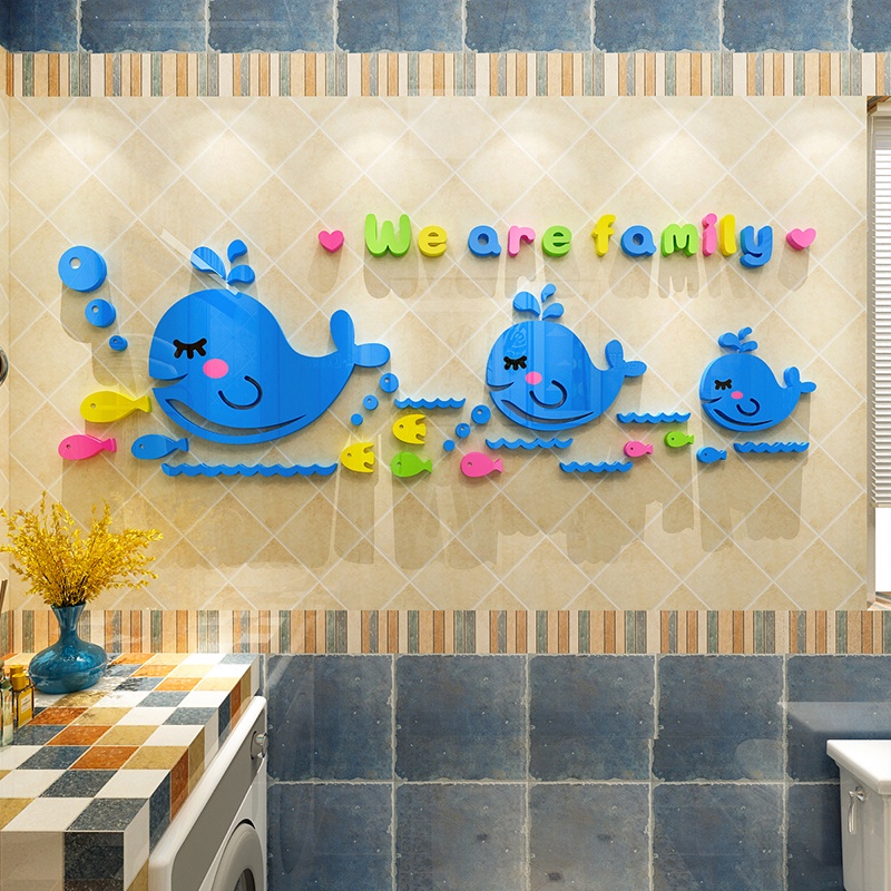 Phim Hoạt Hình Bong Bóng Cá Voi Decal Dán Tường 3D Acrylic Chống Thấm Nước Decal Dán Tường Phòng Tắm Mẫu Giáo Phòng Trẻ Em Trang Trí Dễ Thương Tranh Mica Nổi