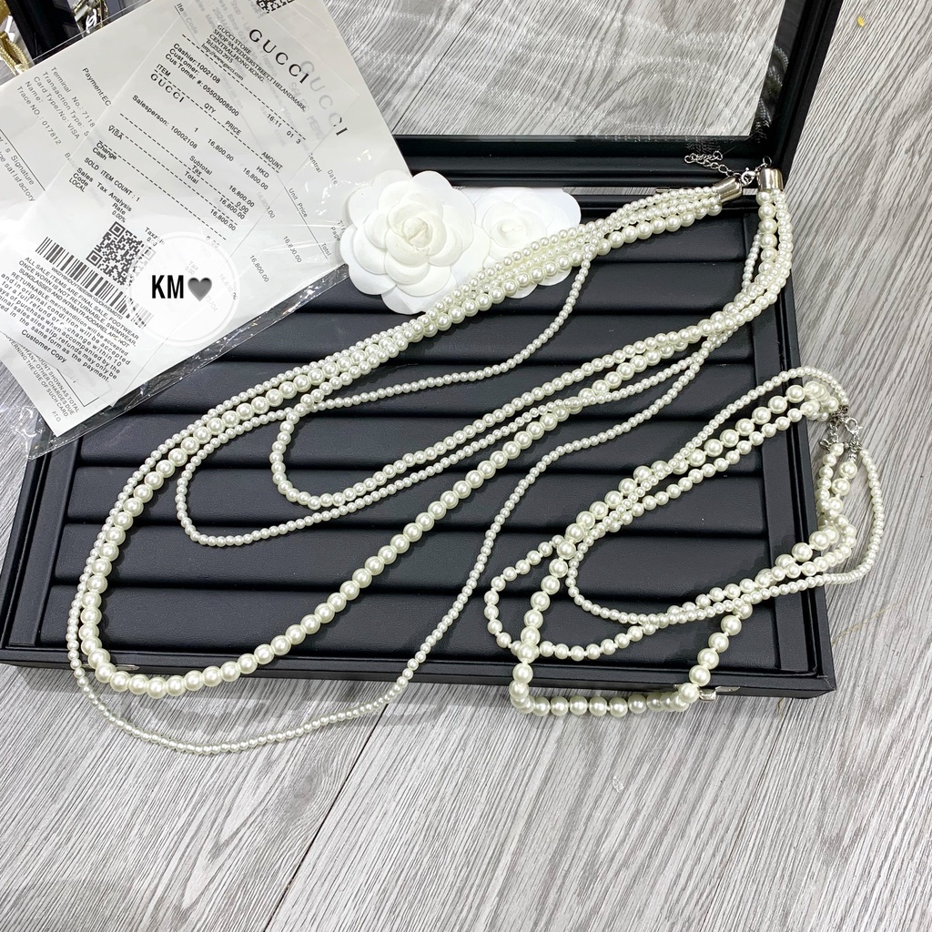 Chuỗi Vòng Cổ Ngọc Trai Nhân Tạo Dài 3 Tầng, 4 Tầng Mix Áo Dài Truyền Thống, Cổ Phục, Áo Bà Ba