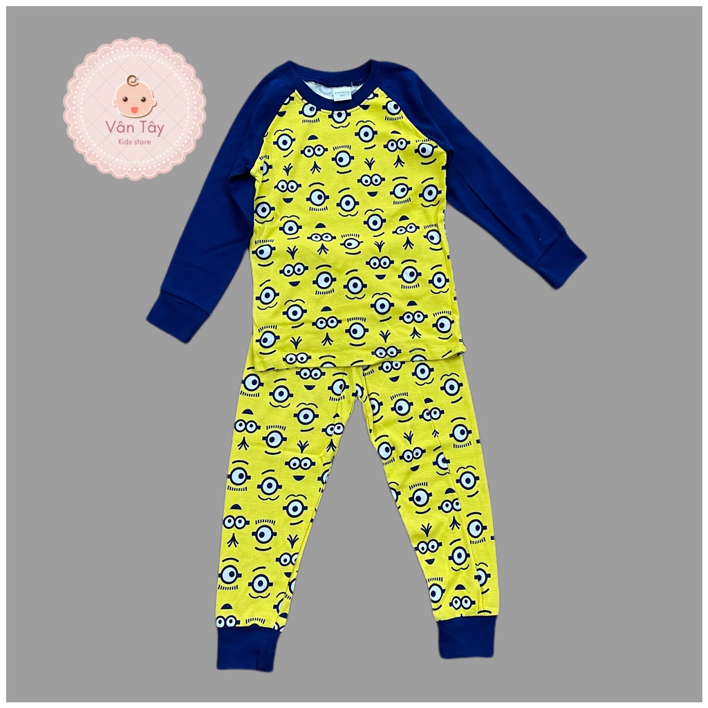 Bộ dài tay thu đông bé trai, họa tiết hoạt hình minion, màu vàng, quần xanh, phù hợp mặc mùa thu đông, nằm điều hòa