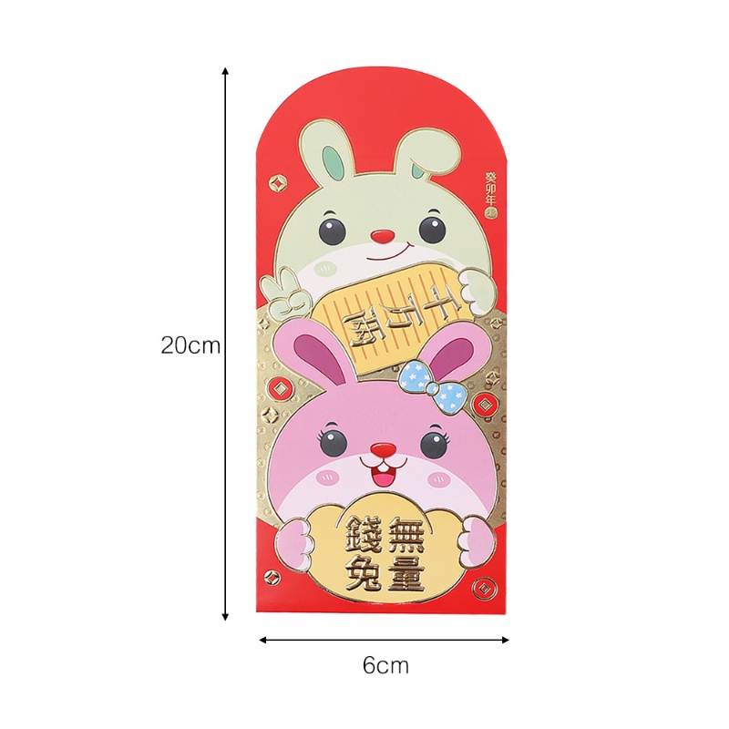 Set 6 Bao Lì Xì Năm Mới 2023 Hình Thỏ Hoạt Hình Ba Chiều Màu Đỏ Cho Bé