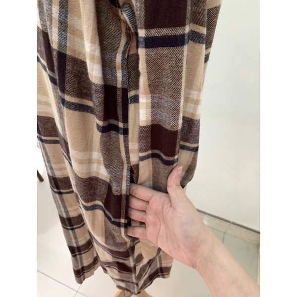 Min2handshop Đầm sơ mi caro nâu nhật