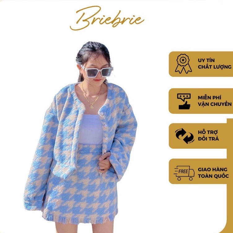 Set dạ tweed siêu xinh phong cách tiểu thư Briebrie cao cấp chất liệu vải dạ tweed, sang chảnh
