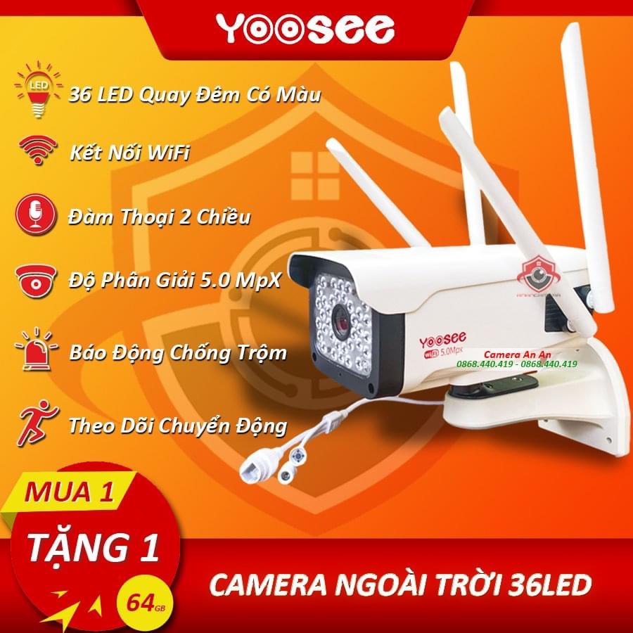 Camera Ngoài trời YOOSEE thân xoay 4 râu 5.0 36LED xoay 360 độ - Combo kèm thẻ nhớ 64Gb (BH 1 năm) BAN ĐÊM CÓ MÀU | BigBuy360 - bigbuy360.vn