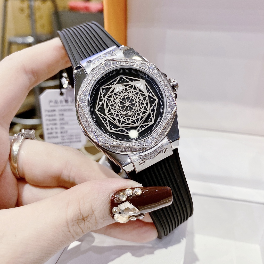 Đồng Hồ Nữ Hanboro HBR 674 Nạm Đá - Dây Cao Su , Máy Quartz - Pin , Size 36mm