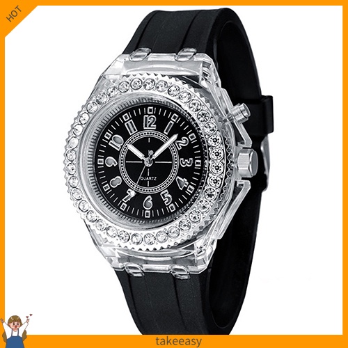 Đồng hồ Geneva đính đá thay đổi 7 màu dạ quang dành cho nam và nữ