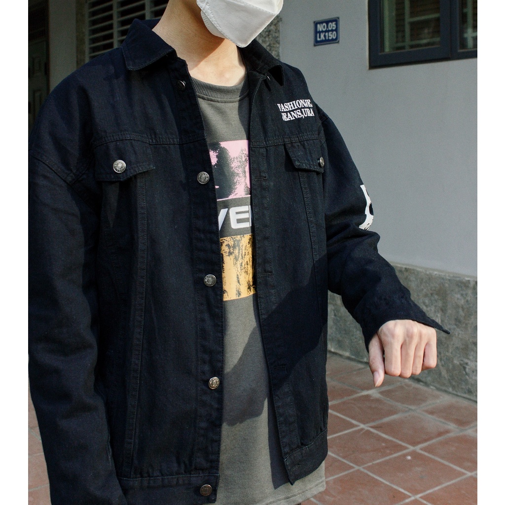 Áo bò nam dài tay màu đen in thêu chữ nổi VNXK Pon.mens