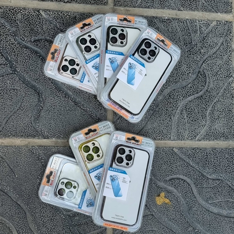 Ốp lưng Sualada họa tiết camera đính đá cho iPhone 14 Pro Max, 14 Plus, 14 Pro, 14 lưng nhám viền màu sang trọng