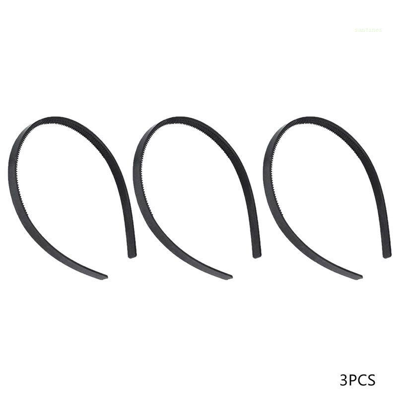 Set 3 Băng Đô Cài Tóc Răng Kép 7mm Bằng Acrylic Màu Đen Cho Nữ