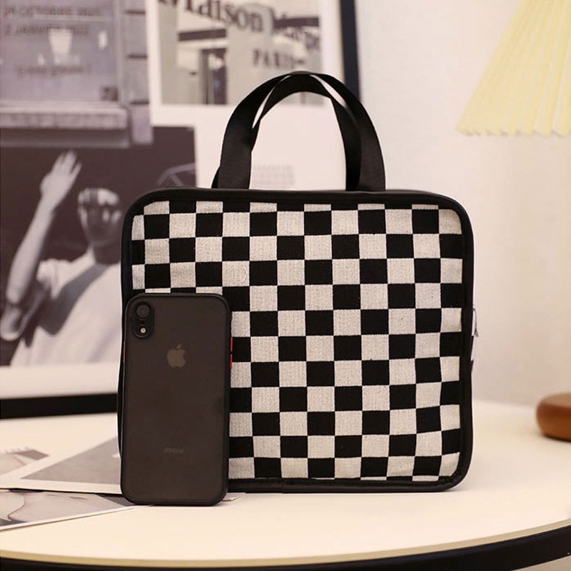 Túi Đựng Mỹ Phẩm Cỡ Lớn Họa Tiết Sọc Caro Tiện Lợi Khi Đi Du Lịch