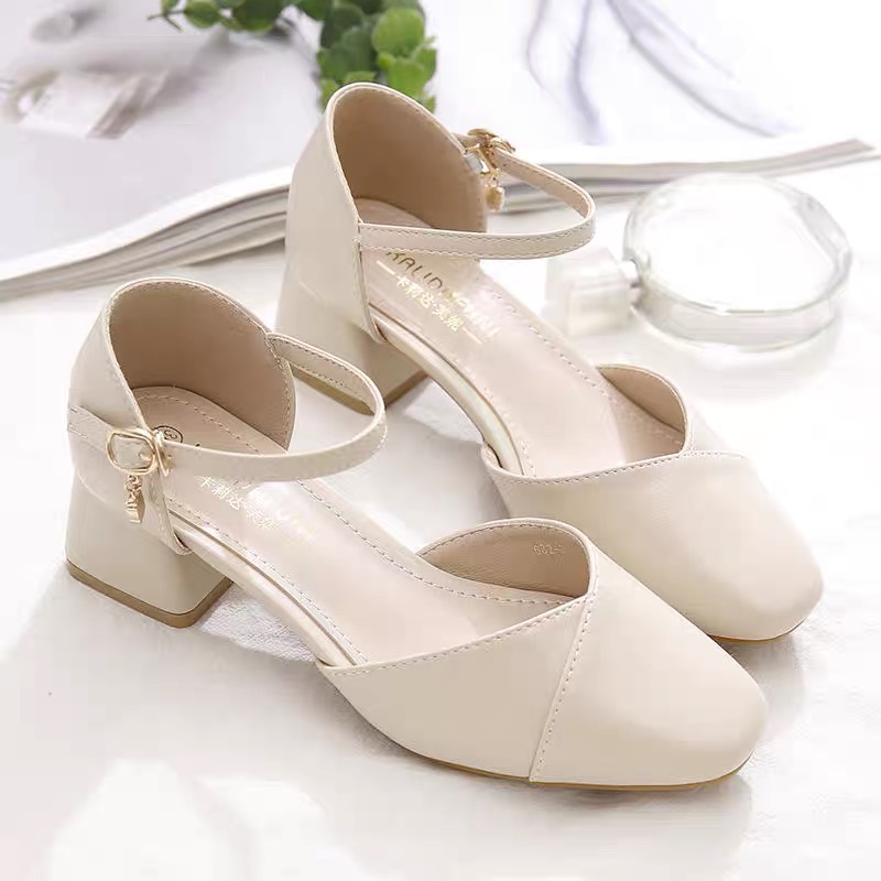 Giày Nữ Cao Gót 5 Phân Mũi Vuông Xếp Mũi Bít Gót B8XM