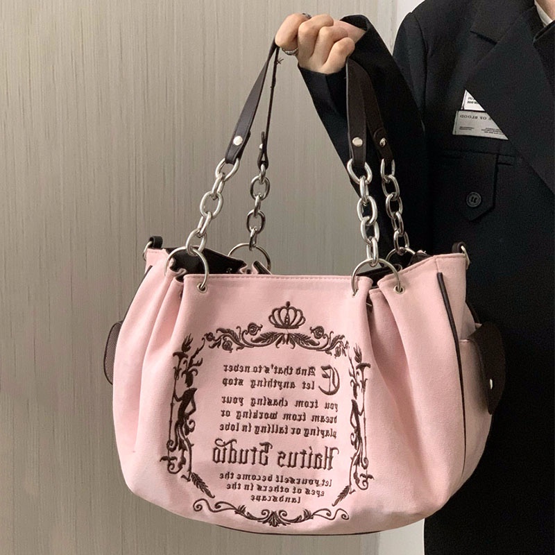 Túi Đeo Vai Cỡ Lớn Mềm Mại Phối Dây Đeo Sợi Xích Phong Cách Cổ Điển Thời Trang Cho