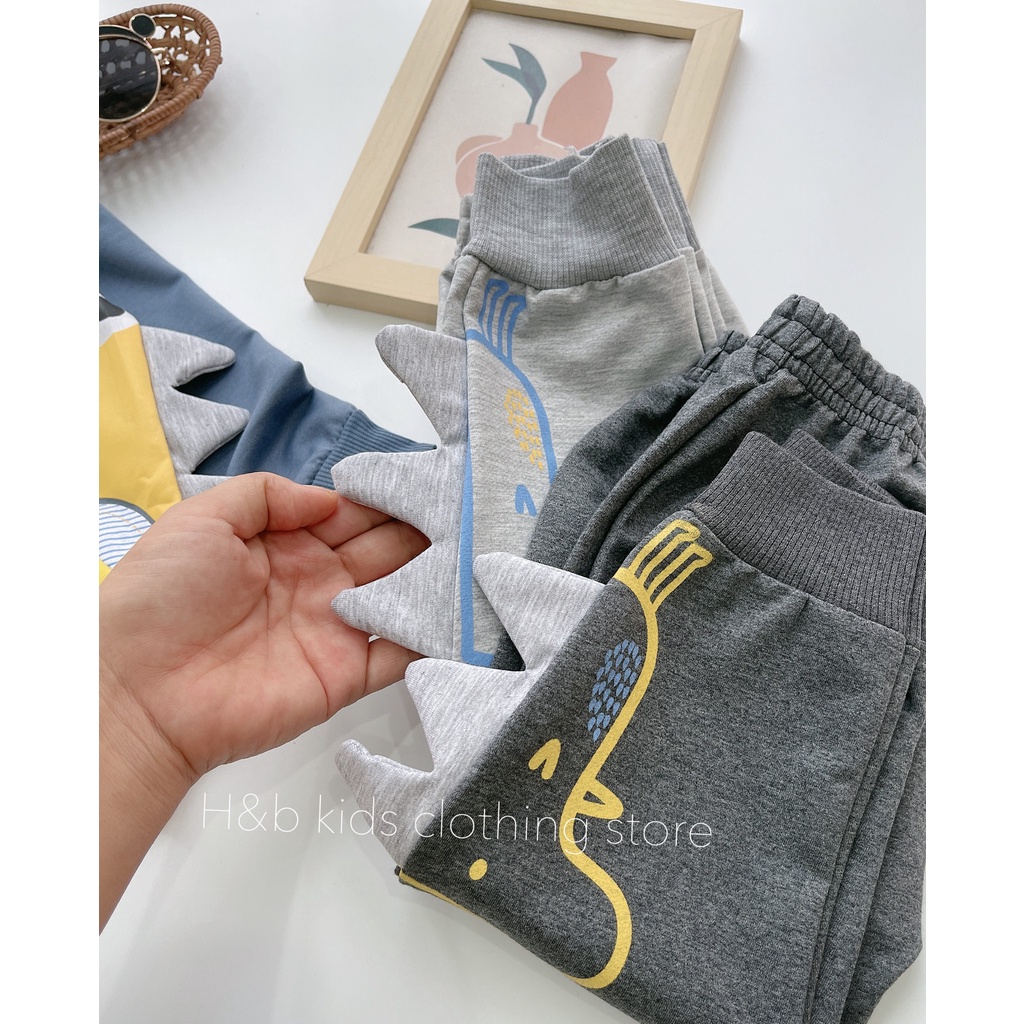 Bộ Quần Áo Bé Trai Chất Nỉ Da Cá Hình Khủng Log, Bộ Quần Áo Thu Đông Bé Trai- Bộ Quần Áo Nỉ Bé Trai Kidbabyonline K158