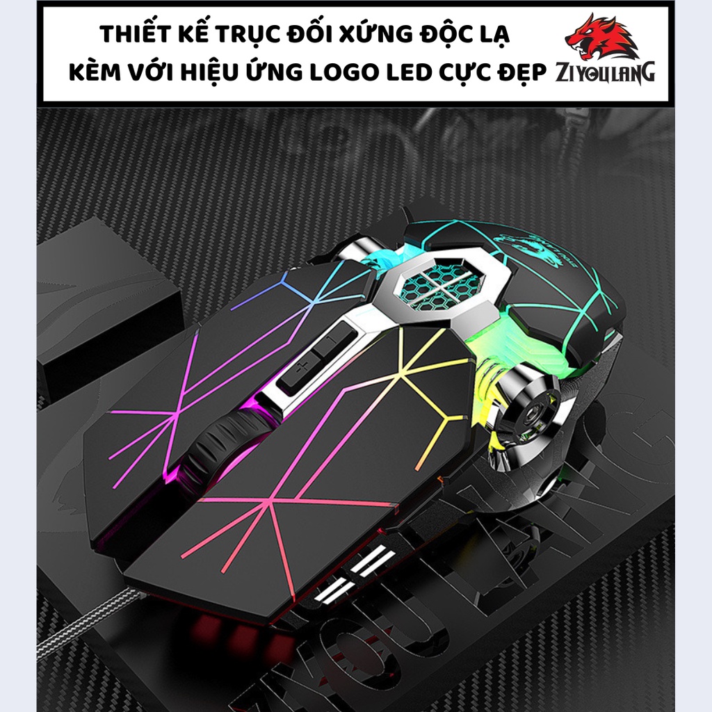 Chuột Gaming Mouse Máy Tính Có Dây ZiyouLang V8 Led RGB 7 Màu, Thiết Kế Độc Lạ, Trục Đối Xứng, Phù Hợp Laptop/Pc